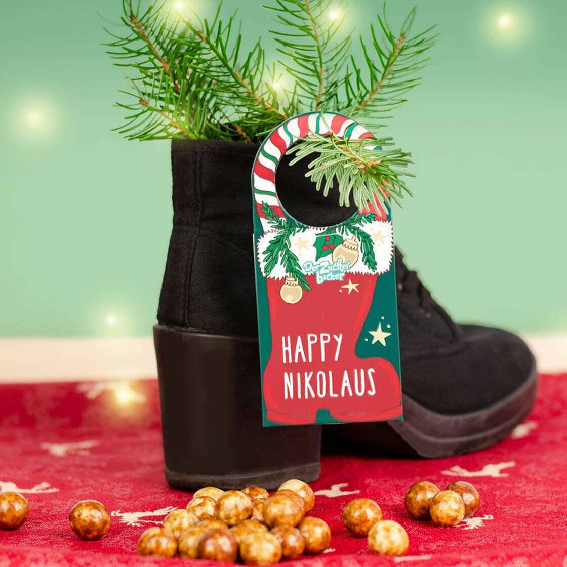 ANHÄNGER NIKOLAUS I SCHOKOLADENKEKSKUGELN MIT SPEKULATIUS