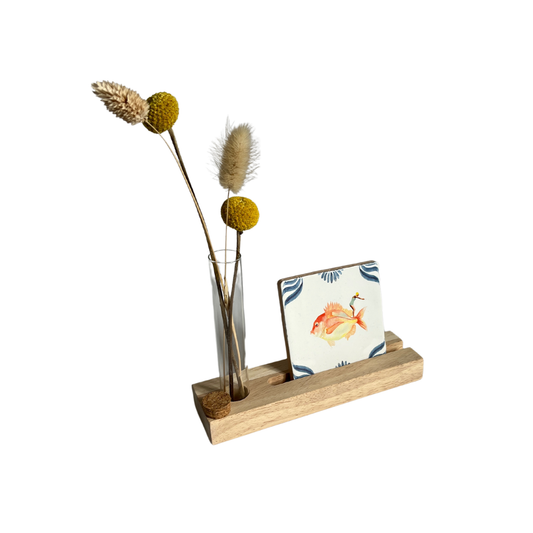 KARTENHALTER AUS HOLZ I MIT REAGENZGLAS