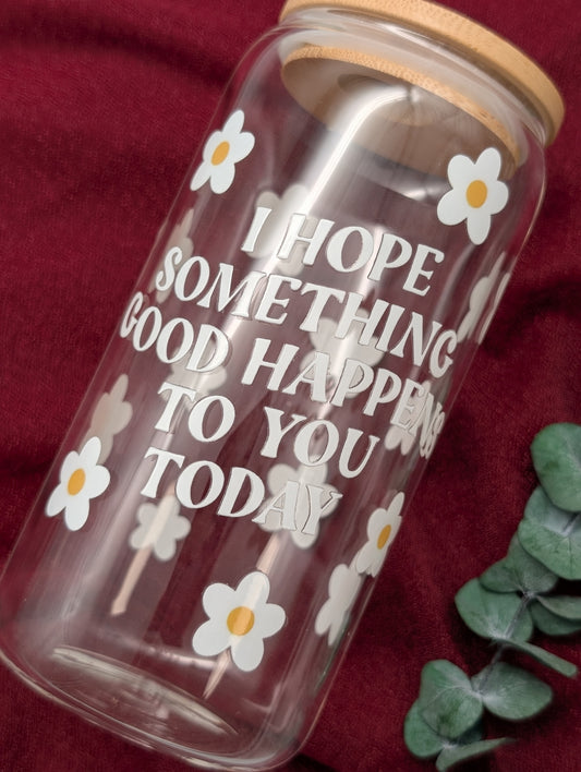 TRINKGLAS I GLASBECHER I MIT DECKEL UND STROHHALM I I HOPE SOMETHING...