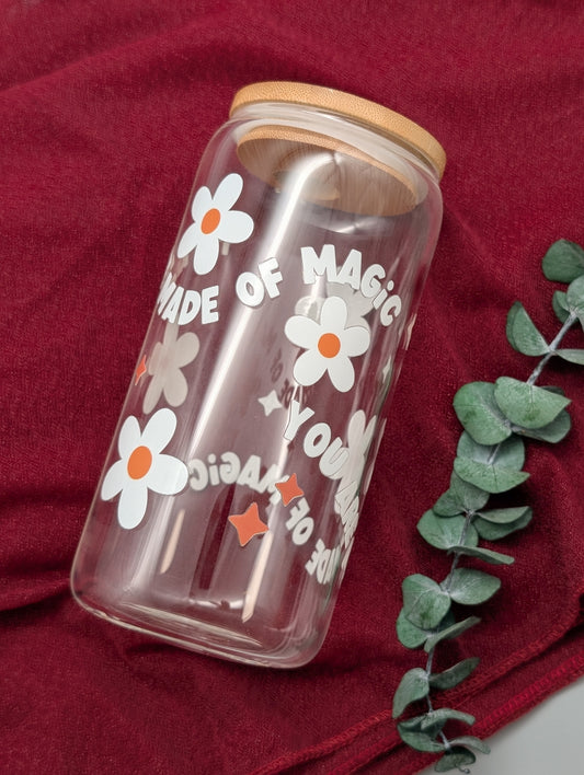 TRINKGLAS I GLASBECHER I MIT DECKEL UND STROHHALM I YOU ARE MADE OF MAGIC