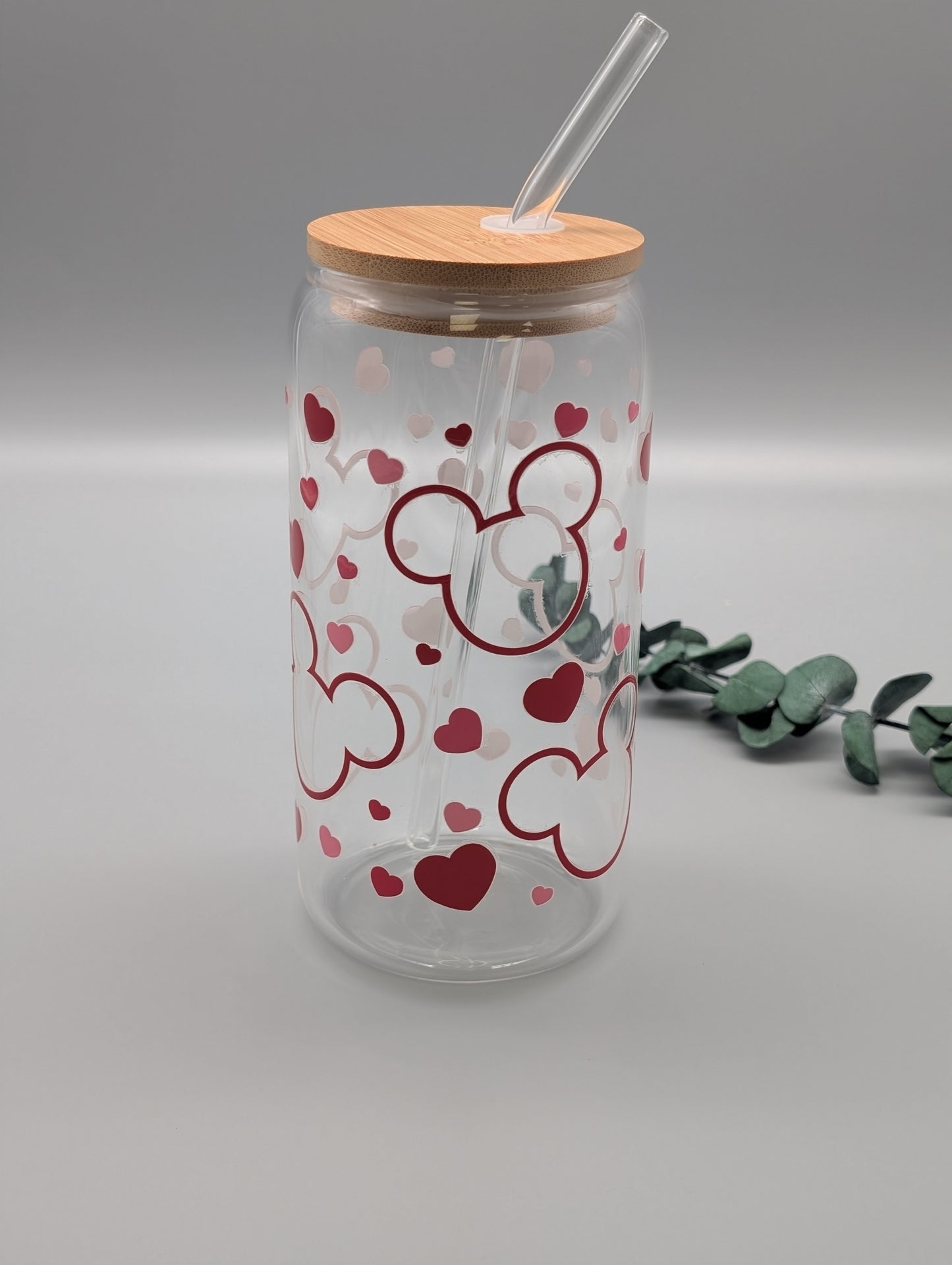 TRINKGLAS I GLASBECHER I MIT DECKEL UND STROHHALM I VERLIEBT IN DISNEY