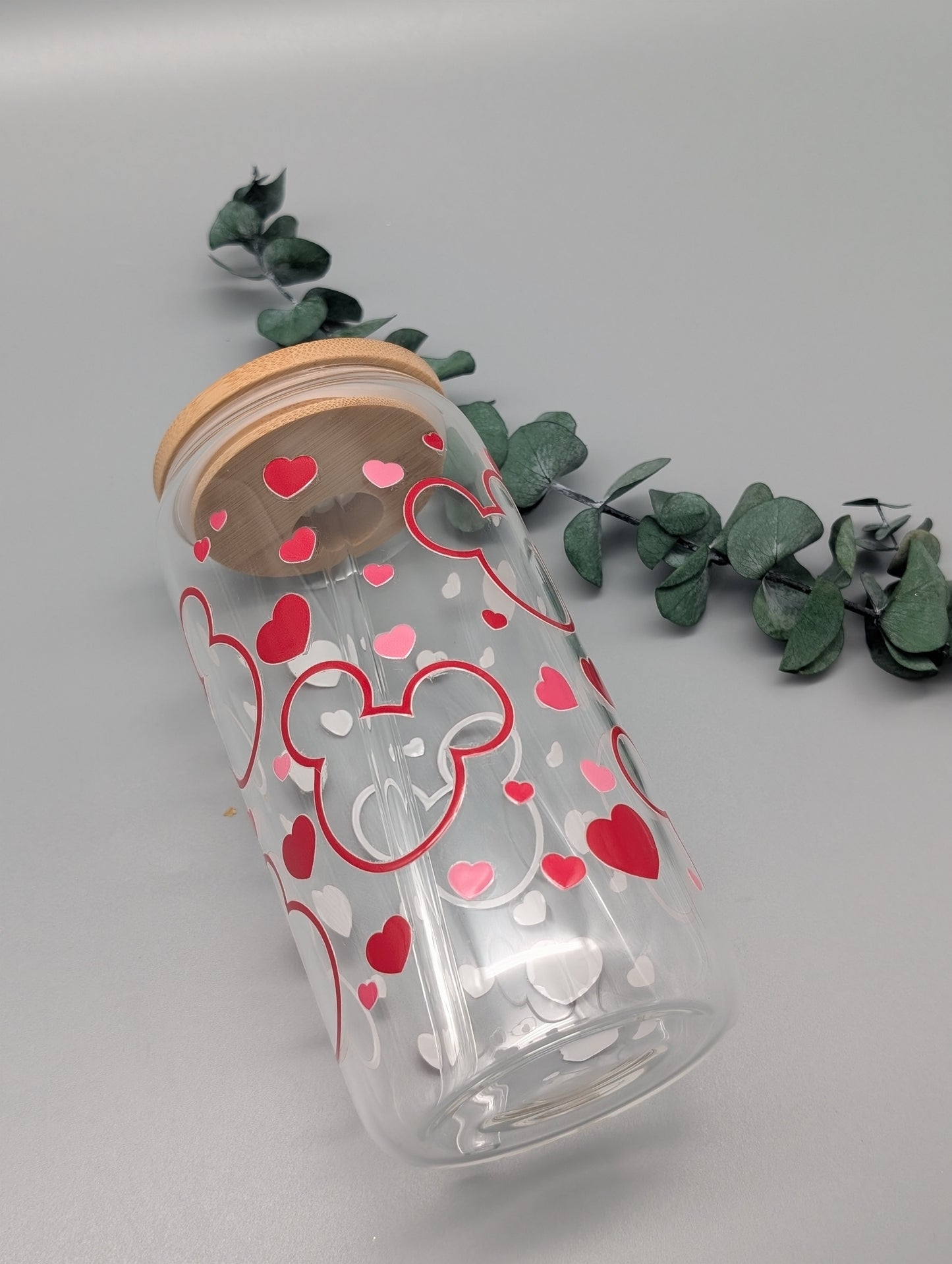 TRINKGLAS I GLASBECHER I MIT DECKEL UND STROHHALM I VERLIEBT IN DISNEY