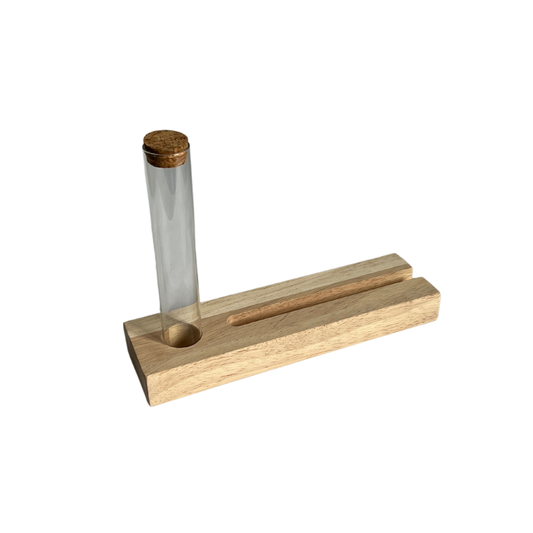 KARTENHALTER AUS HOLZ I MIT REAGENZGLAS