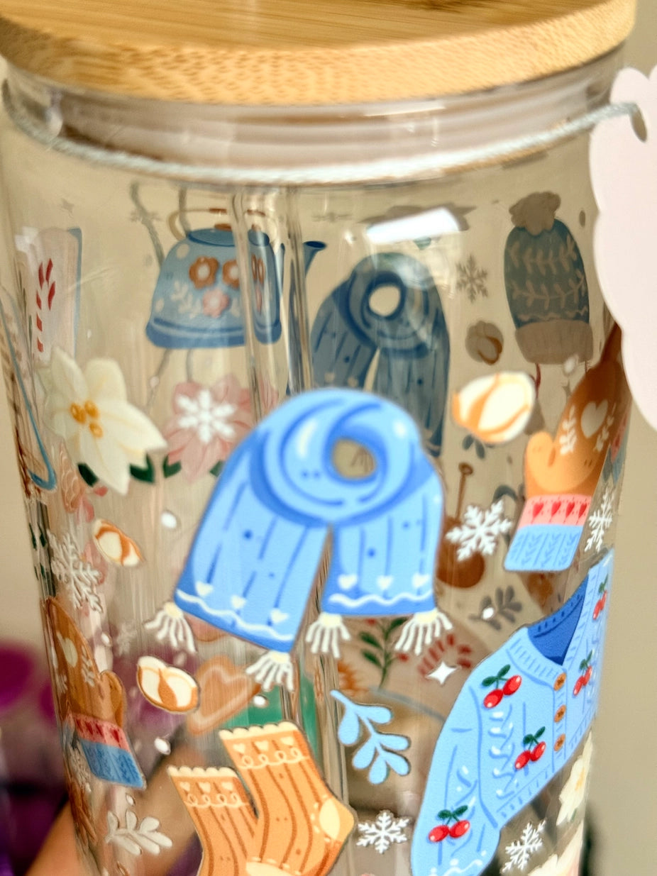 GLASBECHER I WINTER I MIT STROHHALM UND DECKEL