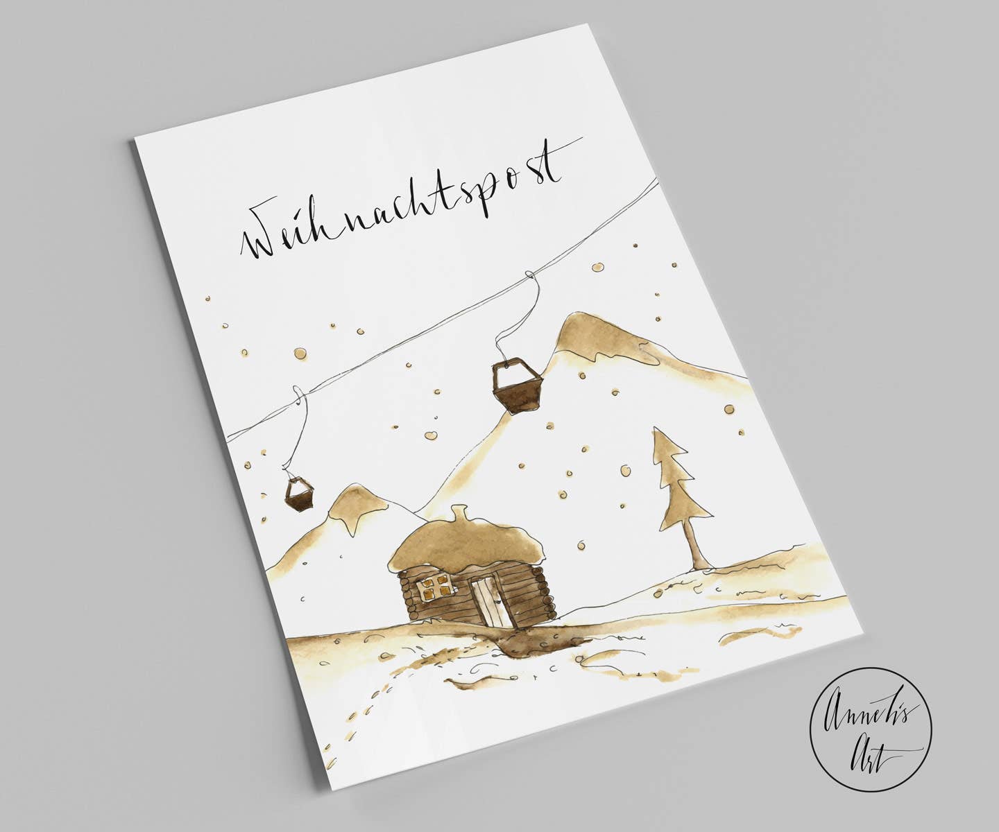 POSTKARTE I WEIHNACHTEN I SKILIFT UND BLOCKHÜTTE