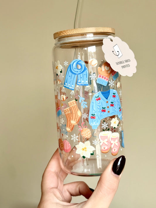 GLASBECHER I WINTER I MIT STROHHALM UND DECKEL