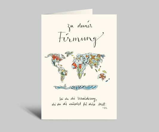 FIRMUNG KARTE I BUNTE WELTKARTE I MIT UMSCHLAG