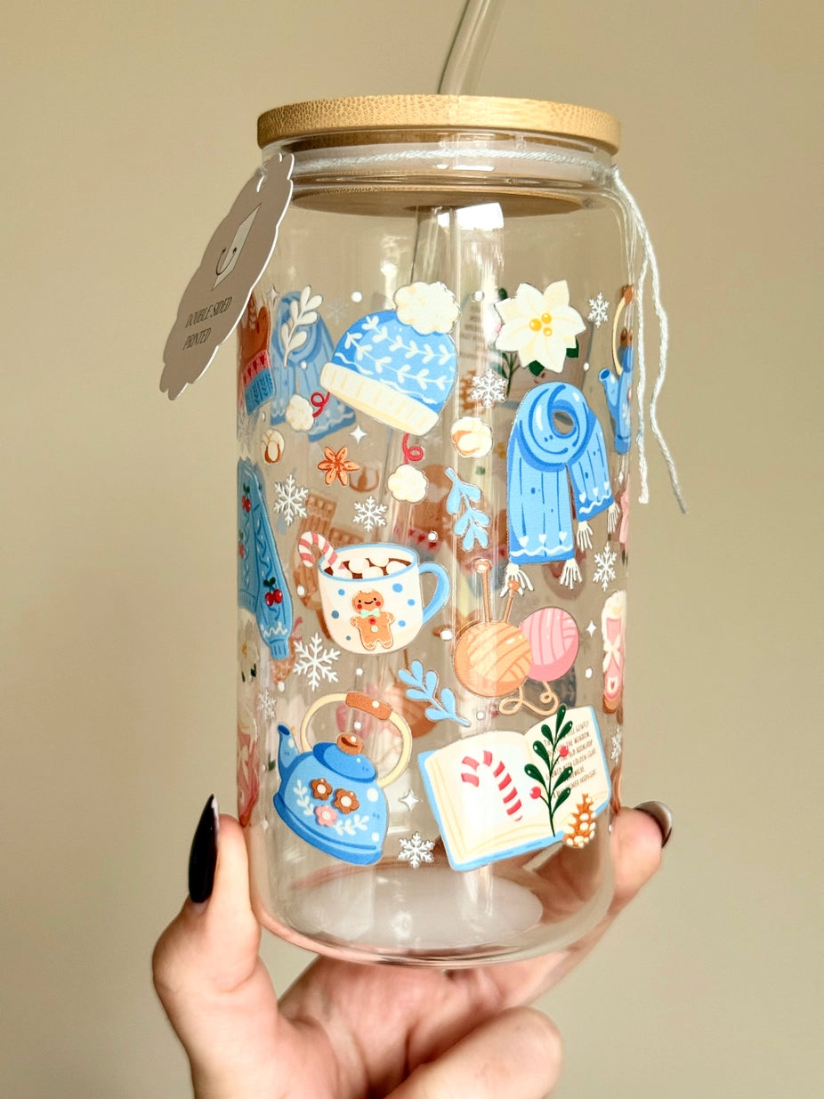 GLASBECHER I WINTER I MIT STROHHALM UND DECKEL