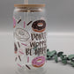 TRINKGLAS I GLASBECHER I MIT DECKEL UND STROHHALM I DONUT WORRY BE HAPPY