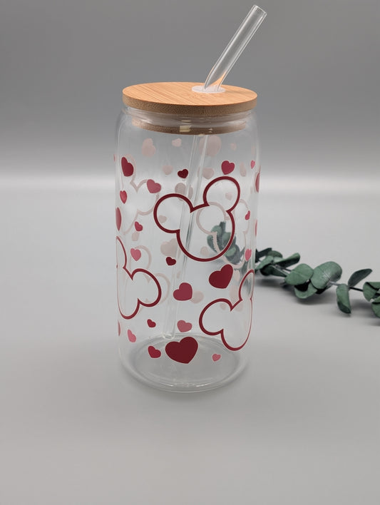 TRINKGLAS I GLASBECHER I MIT DECKEL UND STROHHALM I VERLIEBT IN DISNEY