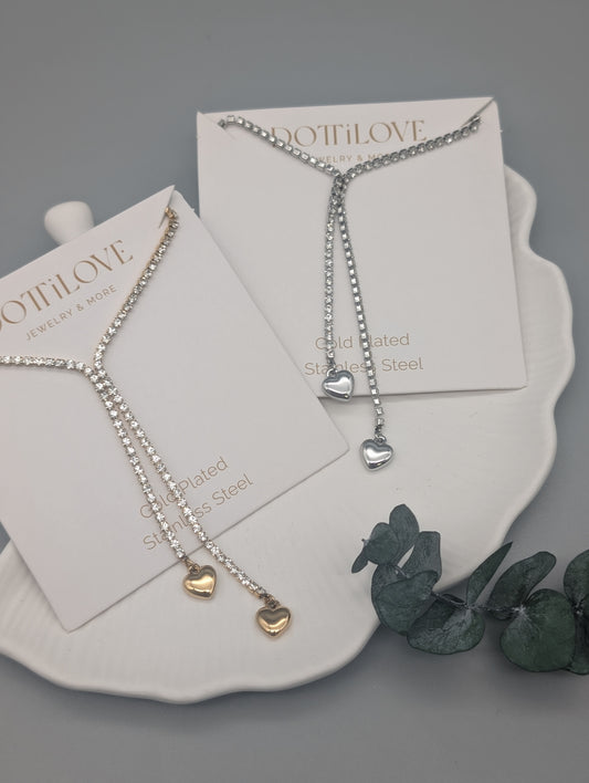 FUNKELNE HERZ KETTE I GOLD UND SILBER