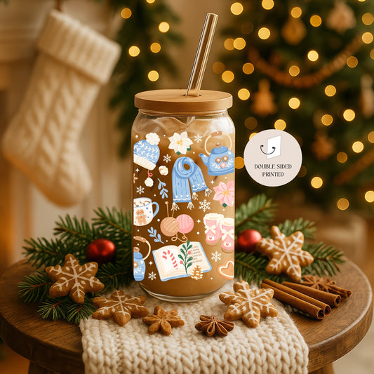 GLASBECHER I WINTER I MIT STROHHALM UND DECKEL